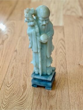 Vintage 12” Chinese Soapstone Shou Lao God of Longevity Statue w/ Base